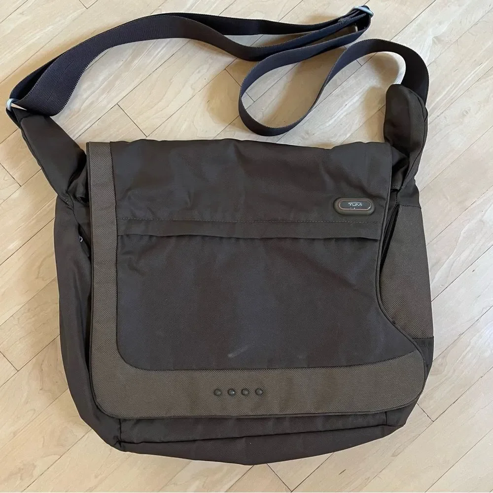 TUMI T-Tech 51128 Messenger Bag in Dark Brown and Olive Green